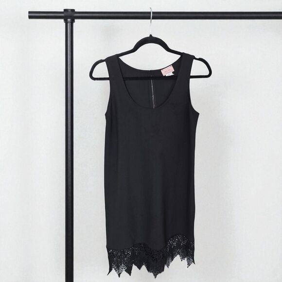 LOVE...ADY Little Black Dress With Crochet Lace Hem Size Small - Picture 1 of 4